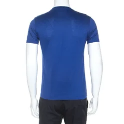 Versace Blue Medusa Motif Embroidered Cotton Short Sleeve T-Shirt S For Men -Versace Official Website luxury men versace used clothes p253355 001