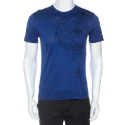 Versace Blue Medusa Motif Embroidered Cotton Short Sleeve T-Shirt S For Men