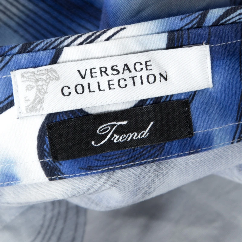 Versace Collection Blue Printed Cotton Button Front Trend Shirt L For Men 5 Versace Collection Blue Printed Cotton Button Front Trend Shirt L For Men - Image 5