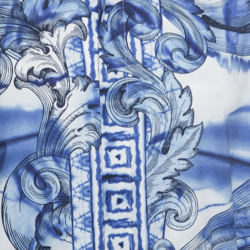 Versace Collection Blue Printed Cotton Button Front Trend Shirt L For Men 4 Versace Collection Blue Printed Cotton Button Front Trend Shirt L For Men - Image 4