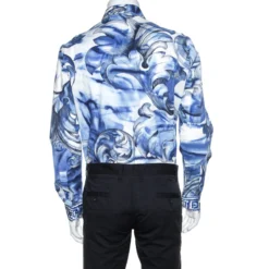 Versace Collection Blue Printed Cotton Button Front Trend Shirt L For Men 9 Versace Collection Blue Printed Cotton Button Front Trend Shirt L For Men -Versace Official Website luxury men versace used clothes p256391 008