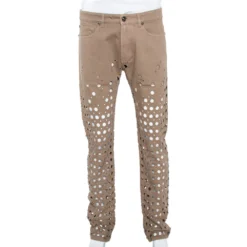 Versace Beige Denim Perforated Straight Leg Jeans L For Men