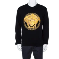 Versace Black Cotton Medusa Embroidered Sweatshirt L For Men