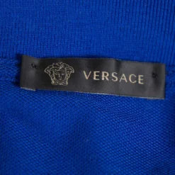 Versace Royal Blue Cotton Pique Button Front T-Shirt XS For Men -Versace Official Website luxury men versace used clothes p405681 006