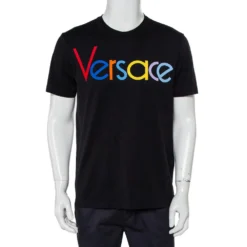 Versace Black Cotton Logo Embroidered Crewneck T-Shirt S For Men