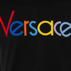 Versace Black Cotton Logo Embroidered Crewneck T-Shirt S For Men -Versace Official Website luxury men versace used clothes p448882 002