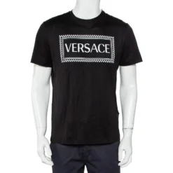 Versace Official Website 22 Versace Black Logo Printed Cotton Crewneck T-Shirt M For Men