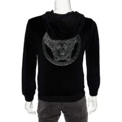 Versace Black Velvet Medusa Patch Detail Hooded Jacket L For Men -Versace Official Website luxury men versace used clothes p525753 001