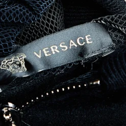 Versace Black Velvet Medusa Patch Detail Hooded Jacket L For Men -Versace Official Website luxury men versace used clothes p525753 006