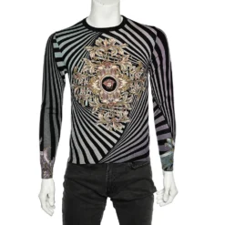 Versace Multicolor Printed Wool & Silk Knit Sweater M For Men