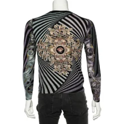 Versace Multicolor Printed Wool & Silk Knit Sweater M For Men -Versace Official Website luxury men versace used clothes p542421 004