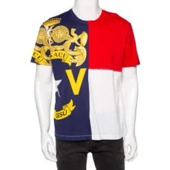 Versace Colorblock Logo Printed Cotton Short Sleeve T-Shirt L For Men