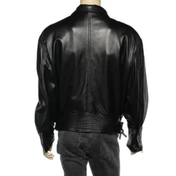 Gianni Versace Black Leather Biker Jacket XXL For Men -Versace Official Website luxury men versace used clothes p574574 005 scaled
