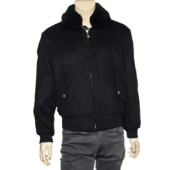 Versace Black Wool & Angora Zip Front Jacket S For Men