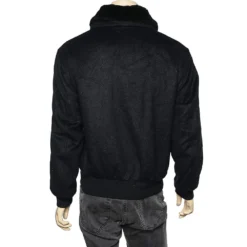 Versace Black Wool & Angora Zip Front Jacket S For Men -Versace Official Website luxury men versace used clothes p577627 006