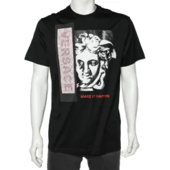 Versace Black Make It Happen Printed Cotton Knit Oversized T-Shirt XS For Men