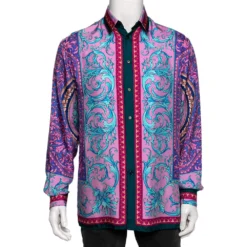 Versace Official Website 24 Versace Multicolor Baroque Print Silk Long Sleeve Shirt M For Men