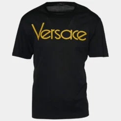Versace Black Cotton Versace Embroidered Crew Neck T-Shirt L For Men