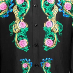 Versace Black Printed Silk Button Front Long Sleeve Shirt XL For Men -Versace Official Website luxury men versace used clothes p656667 005