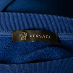 Versace Blue Logo Printed Cotton Crew Neck Sweatshirt M For Men -Versace Official Website luxury men versace used clothes p669471 009