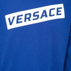 Versace Blue Logo Printed Cotton Crew Neck Sweatshirt M For Men -Versace Official Website luxury men versace used clothes p669471 010