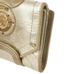 Versace Gold Embossed Leather Wallet For Men -Versace Official Website luxury men versace used handbags p27460 010
