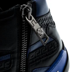 Versace Black/Blue Leather And Suede High Top Sneakers Size 42 For Men -Versace Official Website luxury men versace used shoes p197412 002