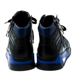 Versace Black/Blue Leather And Suede High Top Sneakers Size 42 For Men -Versace Official Website luxury men versace used shoes p197412 005