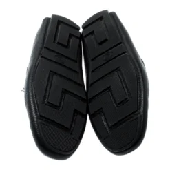 Versace Black Grained Leather Medusa Icon Chain Detail Loafers Size 42 For Men -Versace Official Website luxury men versace used shoes p200160 001