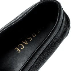 Versace Black Grained Leather Medusa Icon Chain Detail Loafers Size 42 For Men -Versace Official Website luxury men versace used shoes p200160 002