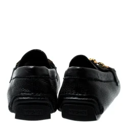 Versace Black Grained Leather Medusa Icon Chain Detail Loafers Size 42 For Men -Versace Official Website luxury men versace used shoes p200160 005