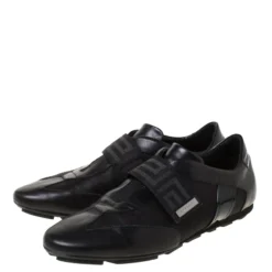 Versace Black Canvas And Leather Velcro Strap Sneakers Size 43.5 For Men -Versace Official Website luxury men versace used shoes p223500 007