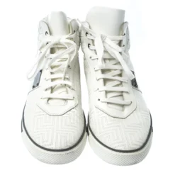Versace White Woven Leather Lace High Top Sneakers Size 42 For Men -Versace Official Website luxury men versace used shoes p229913 005