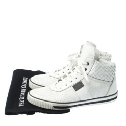 Versace White Woven Leather Lace High Top Sneakers Size 42 For Men -Versace Official Website luxury men versace used shoes p229913 1569484659 010