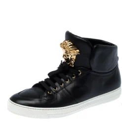 Versace Black Leather Medusa Lace High Top Sneakers Size 44 For Men