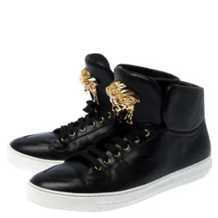 Versace Black Leather Medusa Lace High Top Sneakers Size 44 For Men -Versace Official Website luxury men versace used shoes p237386 007