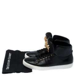 Versace Black Leather Medusa Lace High Top Sneakers Size 44 For Men -Versace Official Website luxury men versace used shoes p237386 008