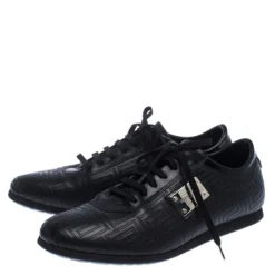 Versace Black Quilted Leather Logo Lace Low Top Sneakers Size 40 For Men -Versace Official Website luxury men versace used shoes p239913 001