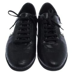 Versace Black Quilted Leather Logo Lace Low Top Sneakers Size 40 For Men -Versace Official Website luxury men versace used shoes p239913 002