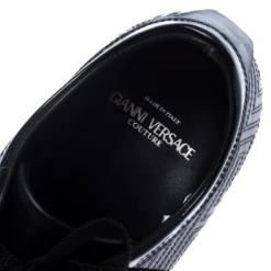 Versace Black Quilted Leather Logo Lace Low Top Sneakers Size 40 For Men -Versace Official Website luxury men versace used shoes p239913 006