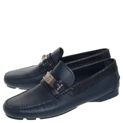 Versace Blue Leather Medusa Detail Slip On Loafers Size 41 For Men -Versace Official Website luxury men versace used shoes p254103 003