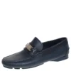 Versace Blue Leather Medusa Detail Slip On Loafers Size 41 For Men