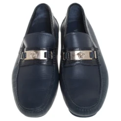 Versace Blue Leather Medusa Detail Slip On Loafers Size 41 For Men -Versace Official Website luxury men versace used shoes p254103 006
