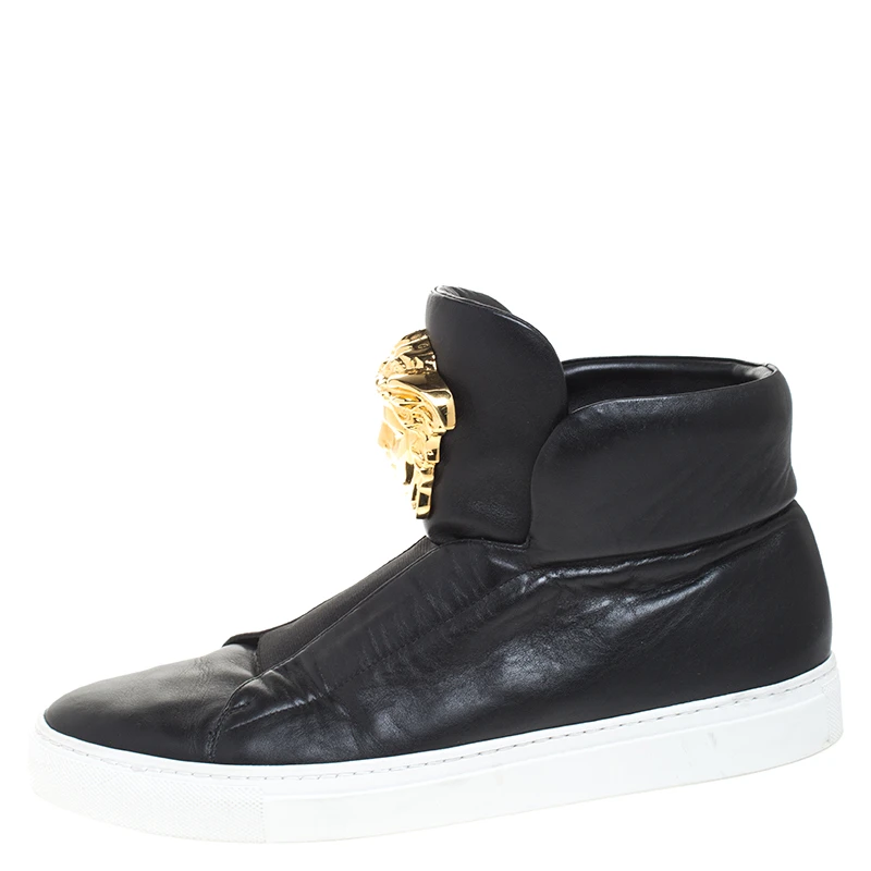 Versace Black Leather Palazzo Medusa High Top Sneakers Size 42 For Men 2 Versace Black Leather Palazzo Medusa High Top Sneakers Size 42 For Men - Image 2