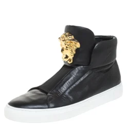 Versace Black Leather Palazzo Medusa High Top Sneakers Size 42 For Men