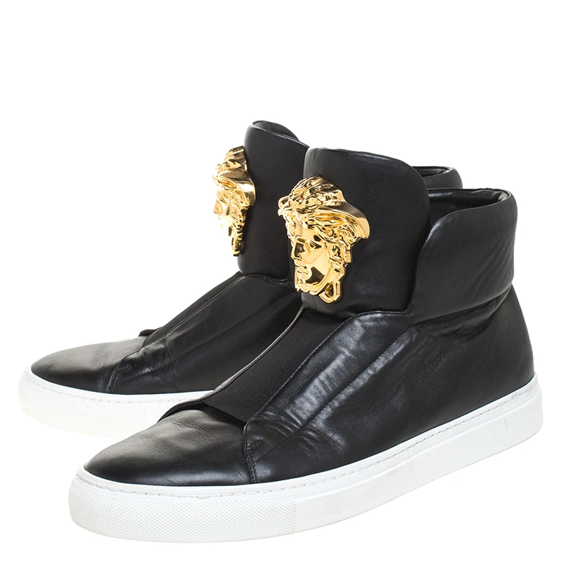 Versace Black Leather Palazzo Medusa High Top Sneakers Size 42 For Men 4 Versace Black Leather Palazzo Medusa High Top Sneakers Size 42 For Men - Image 4