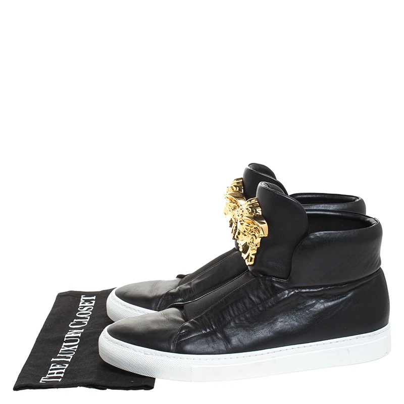 Versace Black Leather Palazzo Medusa High Top Sneakers Size 42 For Men 8 Versace Black Leather Palazzo Medusa High Top Sneakers Size 42 For Men - Image 8