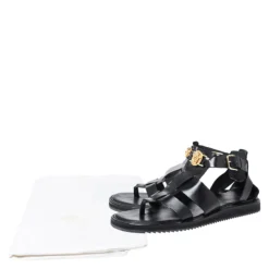 Versace Black Leather Medusa Gladiator Flat Sandals Size 43 For Men -Versace Official Website luxury men versace used shoes p260962 002