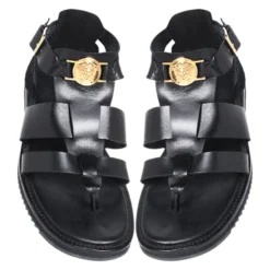 Versace Black Leather Medusa Gladiator Flat Sandals Size 43 For Men -Versace Official Website luxury men versace used shoes p260962 008