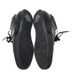 Versace Black Leather Gold Plate Low Top Sneakers Size 42 For Men -Versace Official Website luxury men versace used shoes p262912 001